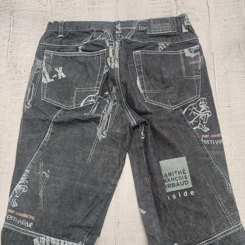 VINTAGE Marithe Francois Girbaud Jeans Men 29 Black All Over‎ Print 29x30 Flared